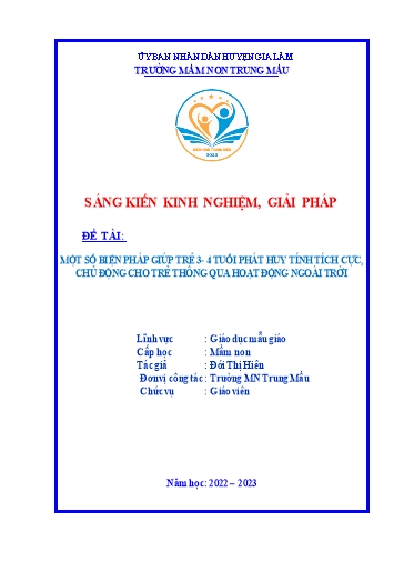 SKKN Một số biện pháp giúp trẻ 3-4 tuổi phát huy tính tích cực, chủ động cho trẻ thông qua hoạt động ngoài trời