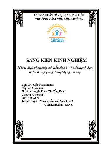 SKKN Một số biện pháp giúp trẻ Mẫu giáo 3 - 4 tuổi mạnh dạn, tự tin thông qua giờ hoạt động âm nhạc