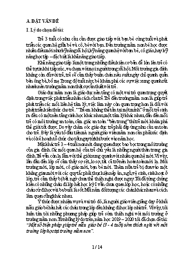 SKKN Một số biện pháp giúp trẻ Mẫu giáo bé (3 - 4 tuổi) sớm thích nghi với môi trường lớp học tại Trường Mầm Non