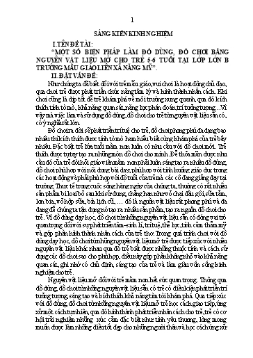 SKKN Một số biện pháp làm đồ dùng, đồ chơi bằng các nguyên vật liệu mở cho trẻ 5-6 tuổi tại Lớp lớn B trường Mẫu giáo liên xã Năng Mỹ