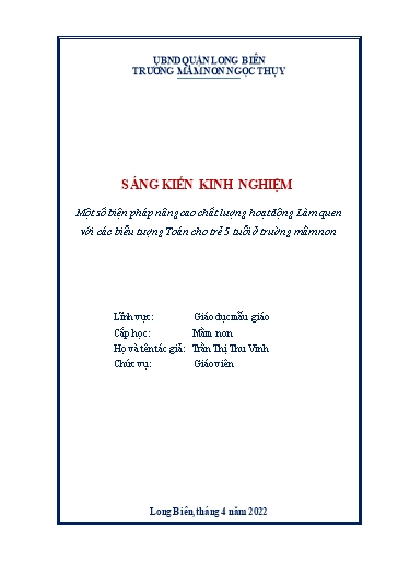 SKKN Một số biện pháp nâng cao chất lượng hoạt động Làm quen với các biểu tượng Toán cho trẻ 5 tuổi ở trường Mầm non