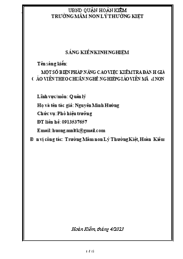 SKKN Một số biện pháp nâng cao kết quả kiểm tra đánh giá giáo viên theo chuẩn nghề nghiệp giáo viên Mầm non