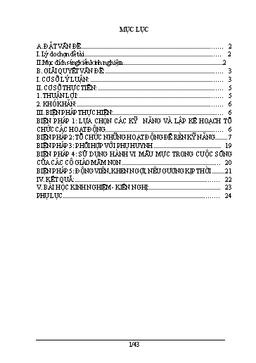 SKKN Một số biện pháp nhằm nâng cao chất lượng giáo dục kỹ năng làm việc theo nhóm và kỹ năng sống với những hành vi văn minh cho trẻ 4-5 tuổi lớp Mẫu giáo nhỡ 2 tại Trường Mầm Non Gia Thượng