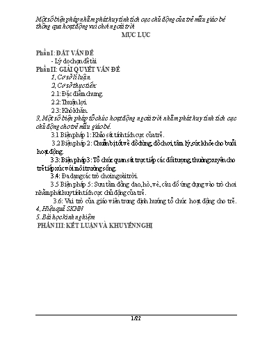 SKKN Một số biện pháp nhằm phát huy tính tích cực chủ động của trẻ mẫu giáo bé (3- 4 tuổi) thông qua hoạt động vui chơi ngoài trời