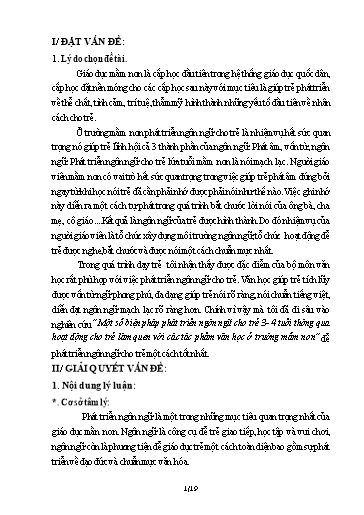 SKKN Một số biện pháp phát triển ngôn ngữ cho trẻ 3- 4 tuổi thông qua hoạt động cho trẻ làm quen với các tác phẩm văn học ở Trường Mầm non