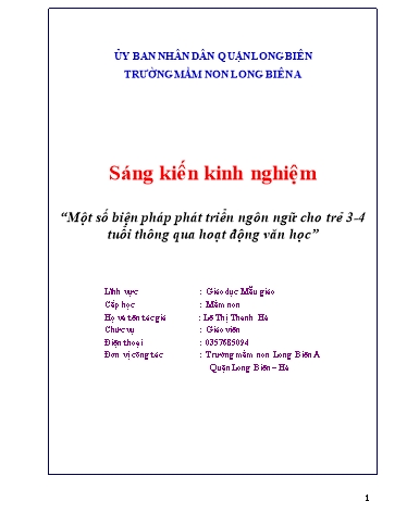 SKKN Một số biện pháp phát triển ngôn ngữ cho trẻ 3-4 tuổi thông qua hoạt động văn học