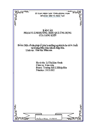 SKKN Một số biện pháp tổ chức hoạt động ngoài trời cho trẻ 4-5 tuổi tại trường Mẫu Giáo liên xã Hiệp Hòa