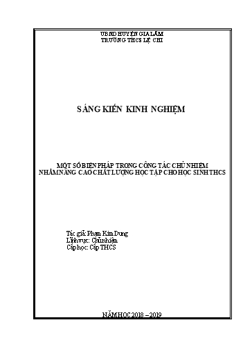 SKKN Một số biện pháp trong công tác chủ nhiệm nhằm nâng cao chất lượng học tập cho học sinh THCS