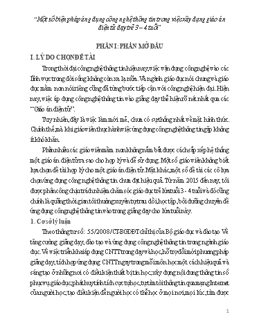 SKKN Một số biện pháp ứng dụng công nghệ thông tin trong việc xây dựng giáo án điện tử dạy trẻ 3 – 4 tuổi