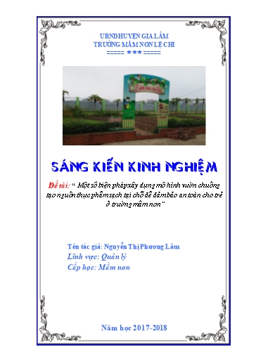 SKKN Một số biện pháp xây dựng mô hình vườn chuồng tạo nguồn thực phẩm sạch tại chỗ để đảm bảo an toàn cho trẻ ở trường Mầm Non