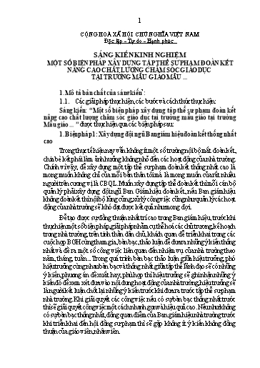 SKKN Một số biện pháp xây dựng tập thể sư phạm đoàn kết nâng cao chất lượng chăm sóc giáo dục tại Trường Mẫu giáo