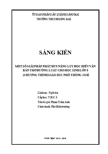 SKKN Một số giải pháp phát huy năng lực đọc hiểu văn bản thơ Đường luật cho học sinh Lớp 8 (Chương trình GDPT 2018)
