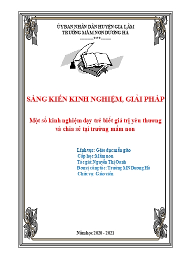 SKKN Một số kinh nghiệm dạy 3-4 tuổi biết yêu thương và chia sẻ