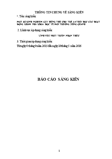 SKKN Một số kinh nghiệm gây hứng thú cho trẻ 3-4 tuổi học các hoạt động khám phá khoa học về môi trường xung quanh