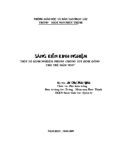 SKKN Một số kinh nghiệm phòng chống suy dinh dưỡng cho trẻ Mầm non