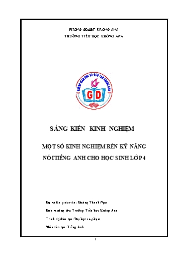 SKKN Một số kinh nghiệm rèn kỹ năng nói tiếng Anh cho học sinh Lớp 4
