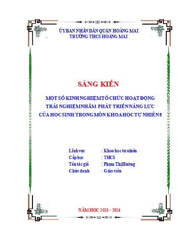 SKKN Một số kinh nghiệm tổ chức hoạt động trải nghiệm nhằm phát triển năng lực của học sinh trong môn Khoa học tự nhiên 8