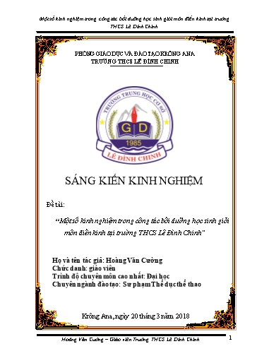 SKKN Một số kinh nghiệm trong công tác bồi dưỡng học sinh giỏi môn điền kinh tại trường THCS Lê Đình Chinh