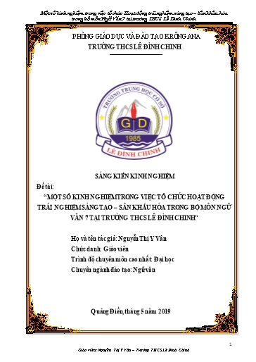 SKKN Một số kinh nghiệm trong việc tổ chức Hoạt động trải nghiệm sáng tạo – Sân khấu hóa trong bộ môn Ngữ Văn 7 tại trường THCS Lê Đình Chinh