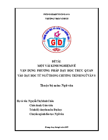 SKKN Một vài kinh nghiệm về vận dụng phương pháp dạy học trực quan vào dạy học từ ngữ trong chương trình Ngữ Văn 8