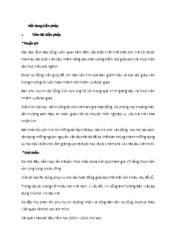 Tóm tắt Sáng kiến Một số biện pháp nâng cao chất lượng giáo dục thể chất cho trẻ 4 - 5 tuổi trong Trường Mầm non